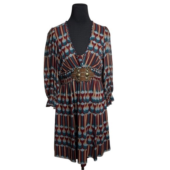 Silk Nanette Lepore Stylish Multicolor Dress SZ 10 wedding guest babydoll Y2K - Picture 1 of 10